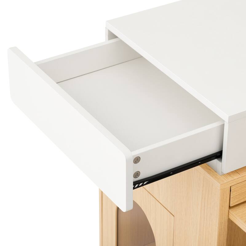 Extendable Kitchen Island Dining Table with Power Outlet, Rolling Sideboard with Folding Tabletop & Drawers