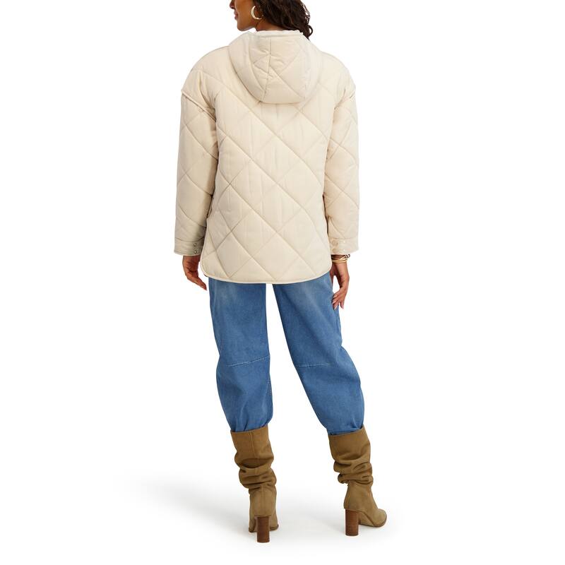 Kensie Water Repellent Diamond Quilted Jacket - Sand - S