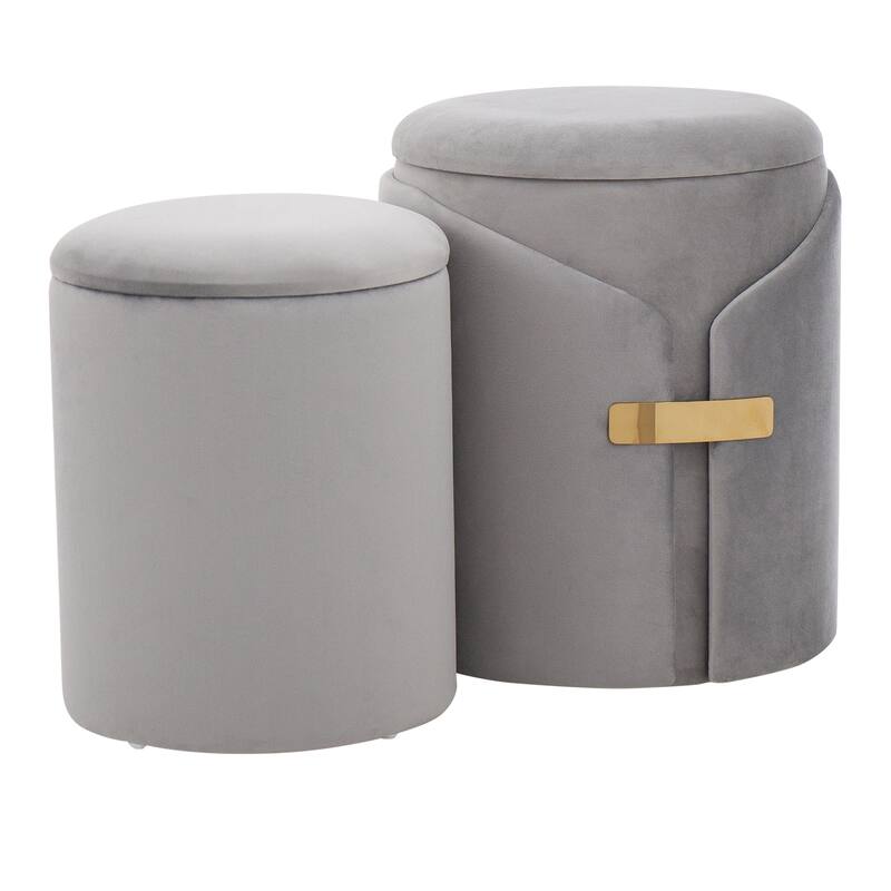 Dahlia Contemporary/Glam Nesting Ottoman Set in Velvet with Gold Metal Accent Pieces by LumiSource