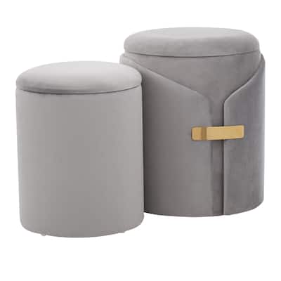 Dahlia Contemporary/Glam Nesting Ottoman Set in Velvet with Gold Metal Accent Pieces by LumiSource
