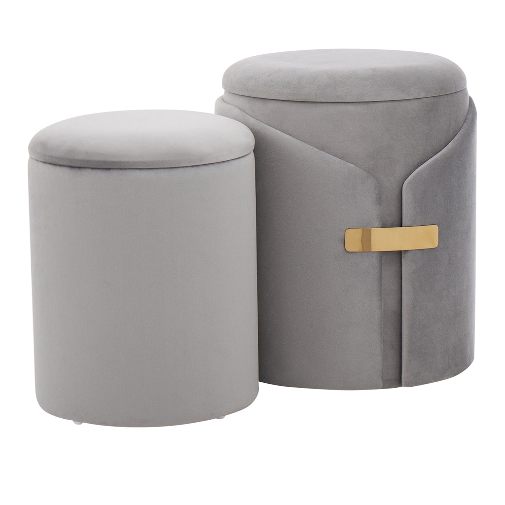 Dahlia Contemporary/Glam Nesting Ottoman Set in Velvet with Gold Metal Accent Pieces by LumiSource