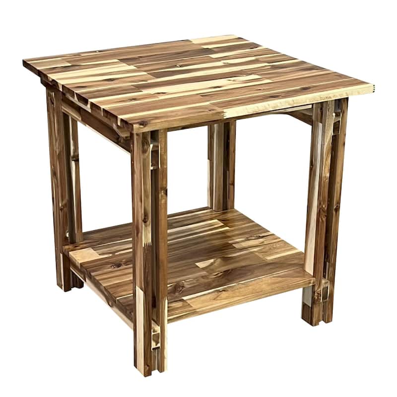 Acacia Wood Architectural End Table with Shelf - Natural