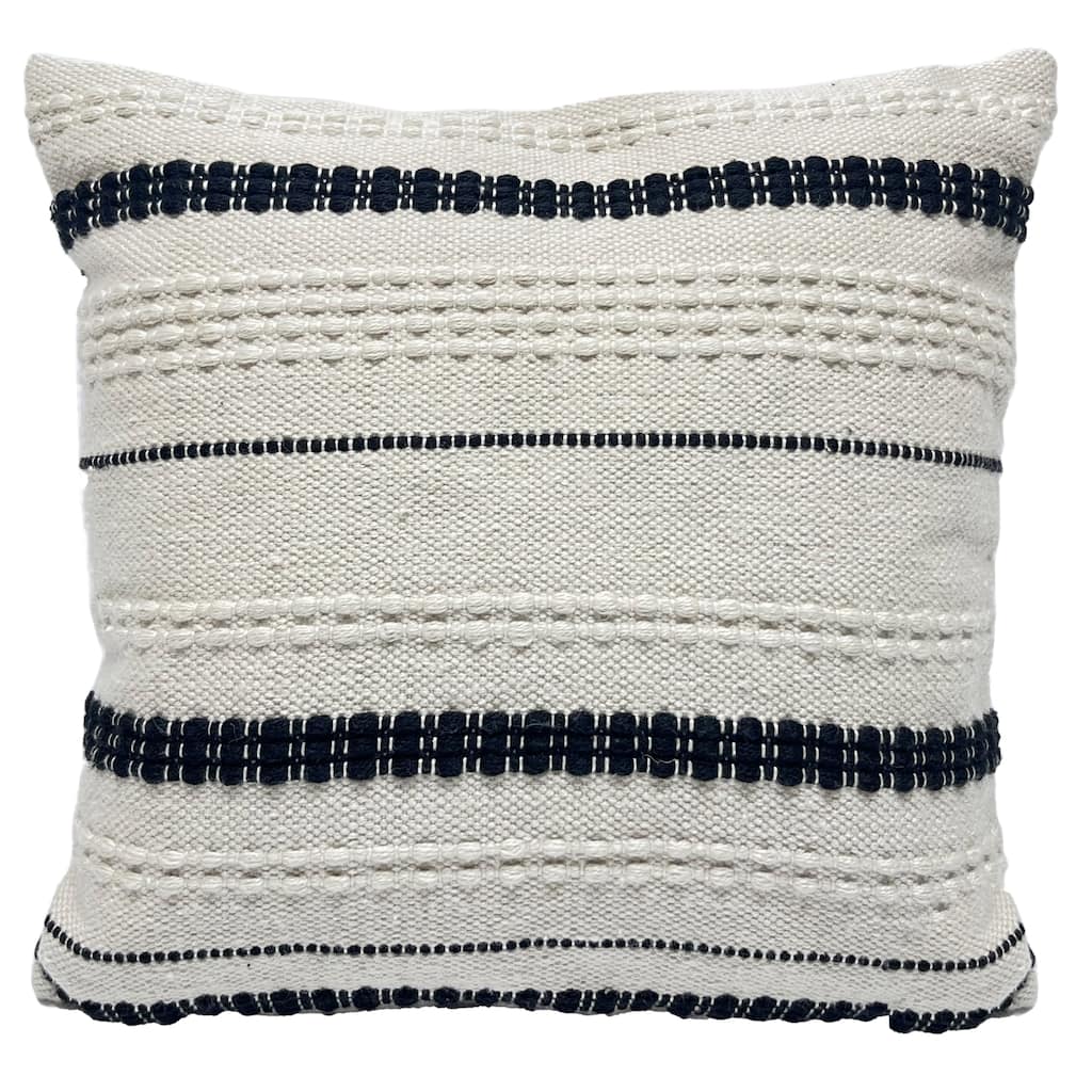 20" White and Black Outdoor Handloom Woven Square Cushion