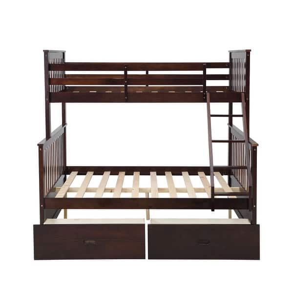 slide 2 of 13, Dark Brown Twin Over Full Bunk Bed with Storage Drawers, Solid Wood Frame, Safety Guard Rails Dark Brown - Full