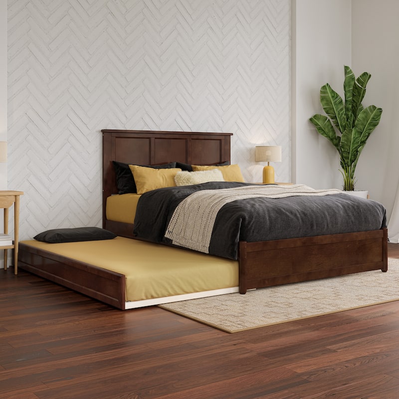 Felicity Platform Bed with Panel Footboard and Twin Trundle - Walnut - Full
