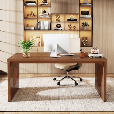63'' Computer Office Desk, Industrial Executive Desk, Rectangular Sturdy Writing Table with Wooden Tabletop for Home Office