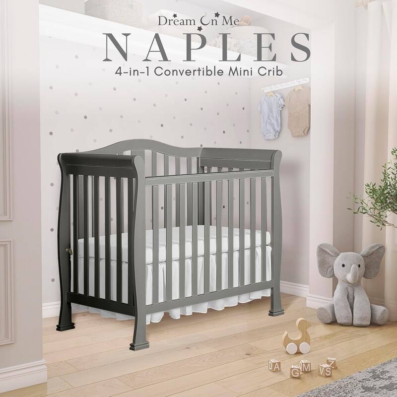 Dream On Me Addison 4-in-1 Convertible Mini Crib, Cool Grey