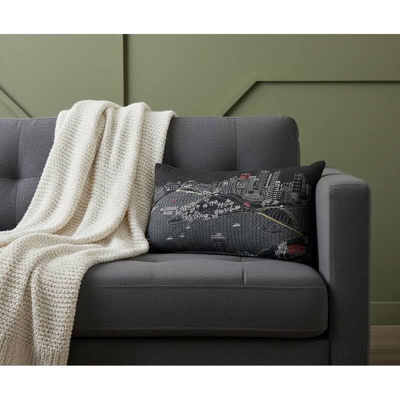 HomeRoots 14" X 24" Dark Gray And White Pittsburgh Nighttime Skyline Lumbar Decorative Pillow