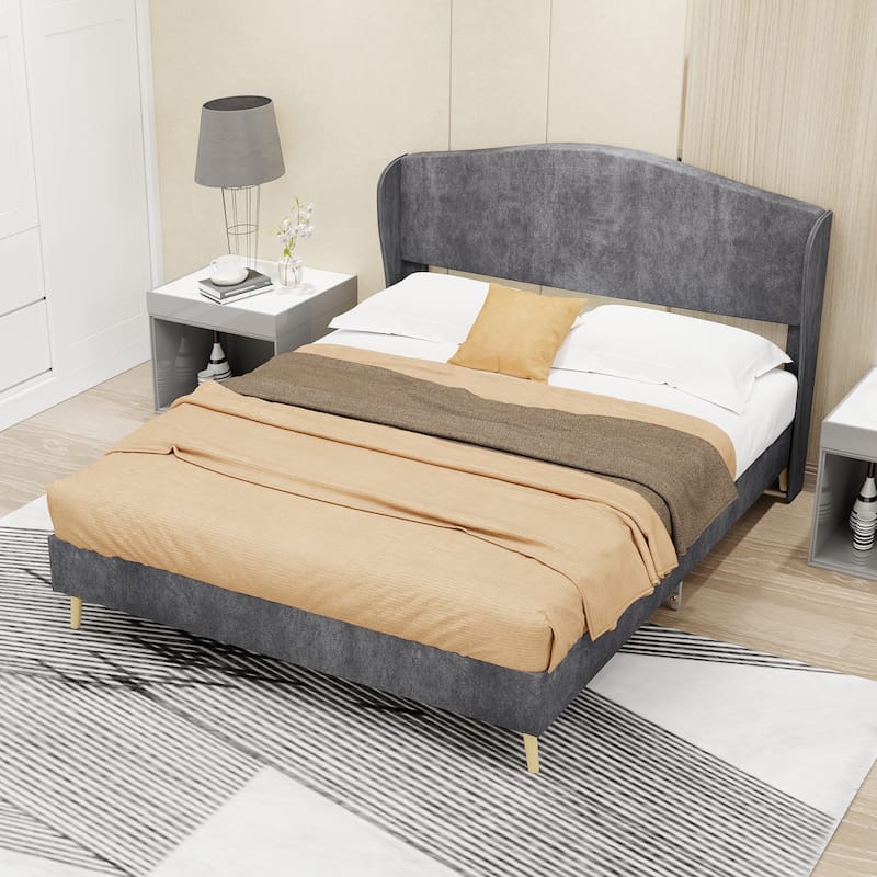 Full Size Upholstered Platform Bed Frame with Headboard for Bedroom