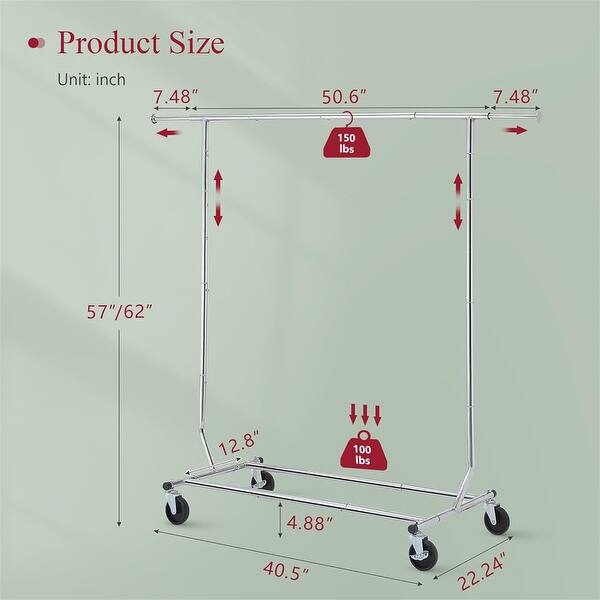 Clothing Rack Heavy Duty Clothes Rack Foldable Garment Rack with Wheels ...