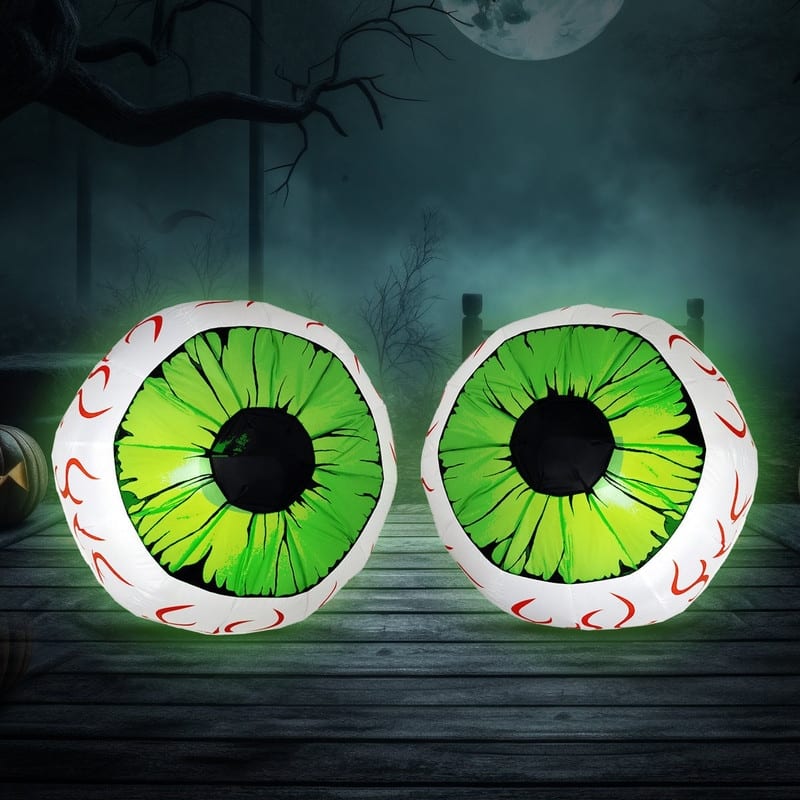 Joyfy 2 Pack Inflatable LED Green Eyeball Decorations