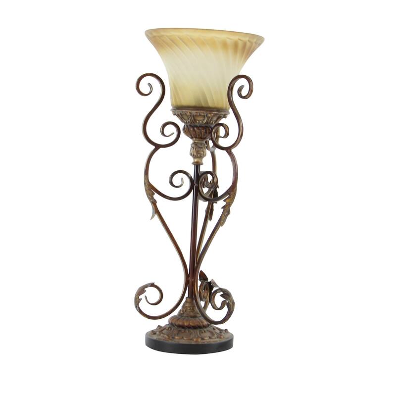 Metal Antique Style Room Uplight with Scrolls - Set of 2 Brown - Roche River Decor