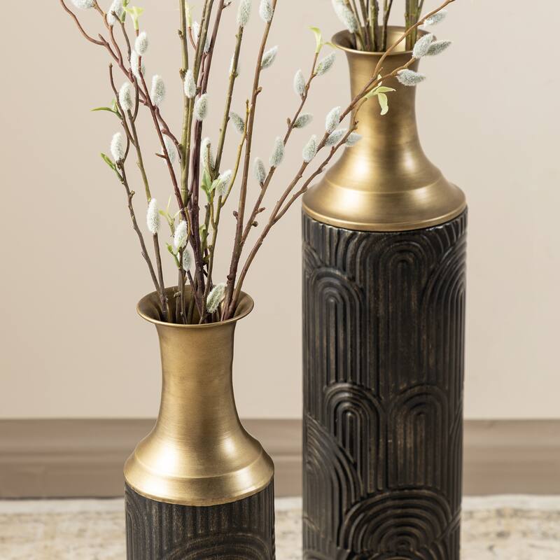 Glitzhome Set of 2 Modern White Black and Gold Metal Floor Vases Fall Thanksgiving Gifts