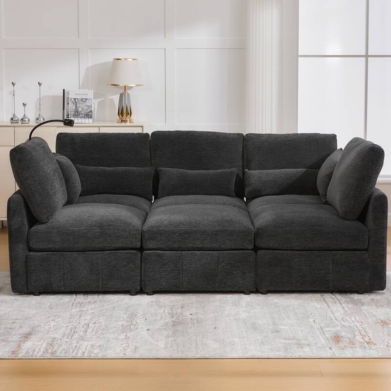 Modern Sectional Sofa Modular Sofa 85.4" U-shaped Sofa Couch Sofa Bed L-shaped Sofa with a Movable Ottoman