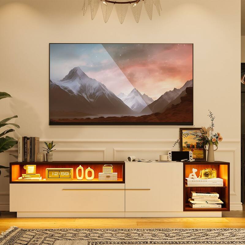 Gymojoy 71" LED TV Stand for 70-80 inch TV, Modern Entertainment Center with Storage Cabinet, Minimalist TV Console. - 71"W.