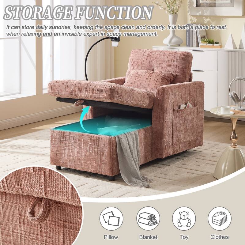 Multifunctional Recliner Sofa - Storage Backrest, Phone Holder, Chenille Leisure Chair - Living Room, Bedroom