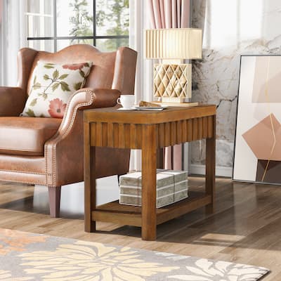 Farmhouse Sofa Side Table with Storage Shelf