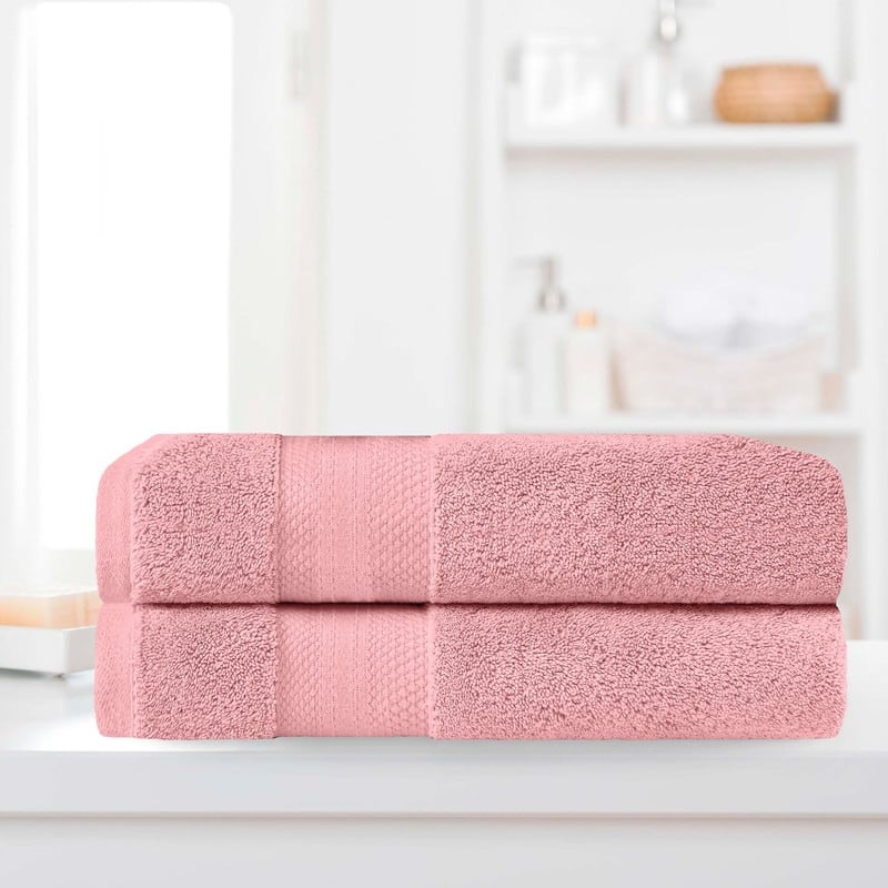 Superior Turkish Cotton Solid Heavyweight Bath Sheet Set of 2 - Coral Pink