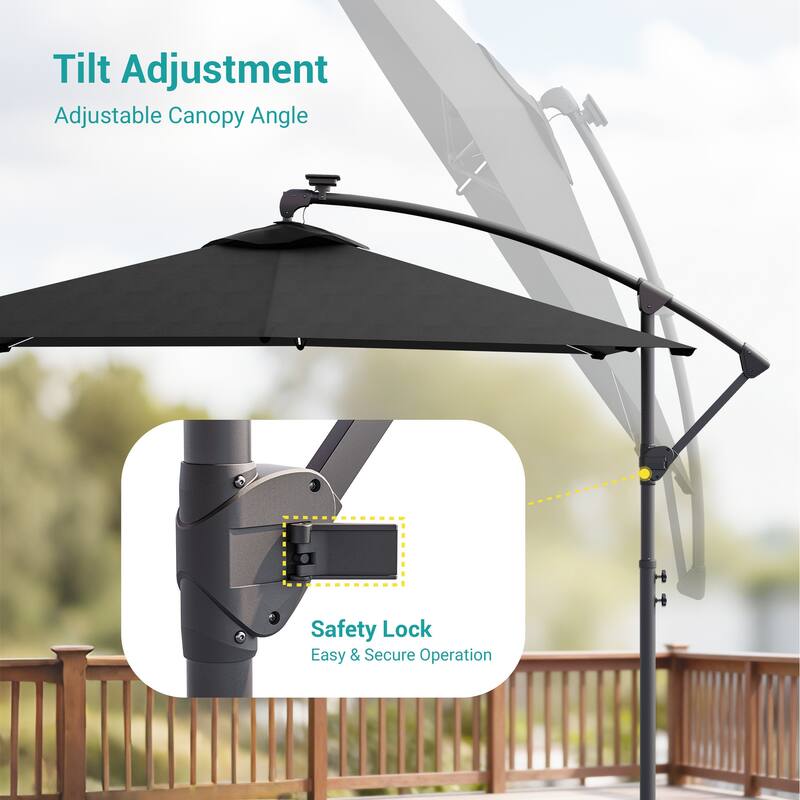 Sonkuki Outdoor 8.2x8.2FT LED lighted Patio Offset umbrella for Garden