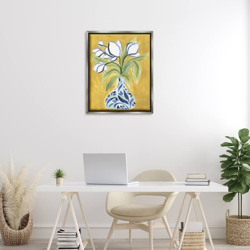 Stupell Bright Tulips in Vase Framed Floater Canvas Wall Art Design By June Erica Vess
