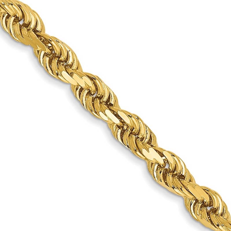 Curata 14k Yellow Gold Solid 3mm Diamond Cut Rope Chain Anklet 9 Inch