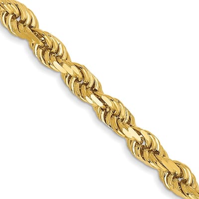 Curata 14k Yellow Gold Solid 3mm Diamond Cut Rope Chain Anklet 9 Inch