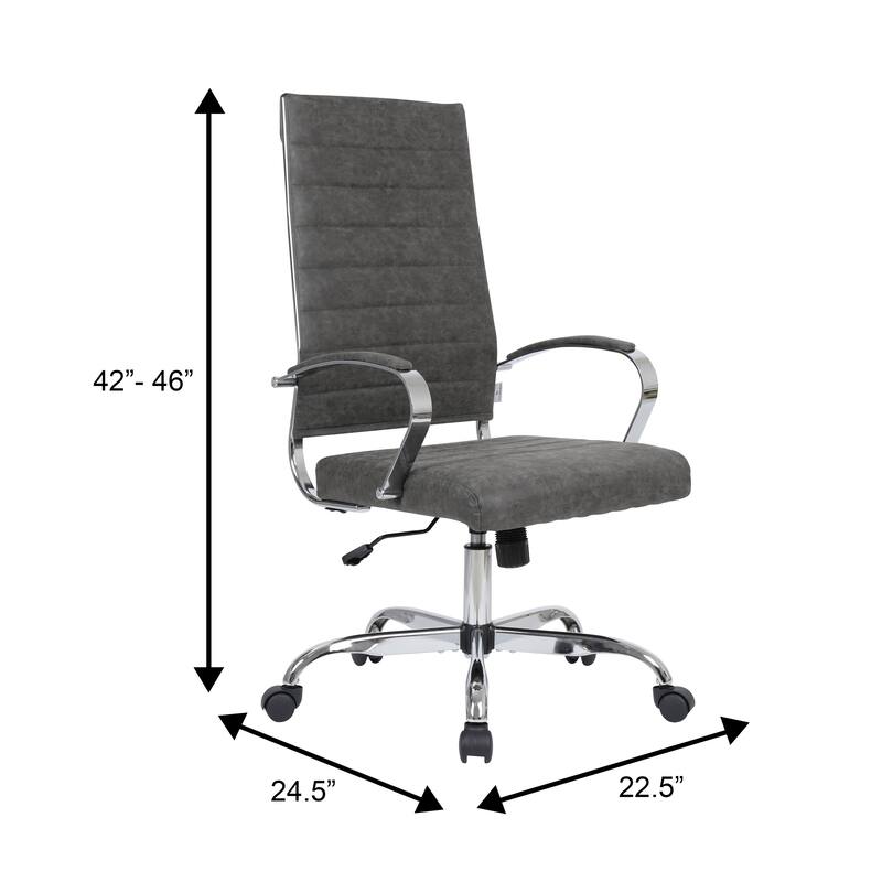 Benmar High Back Leather Swivel Executive Office Desk Chair with Chrome Frame, Adjustable Height, & Tilt Lock