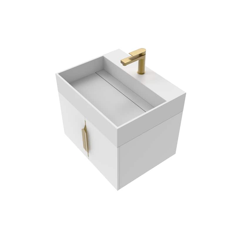 Amazon 24" Wall Mounted Bathroom Vanity Set w/ White Top - Gold Finish - White
