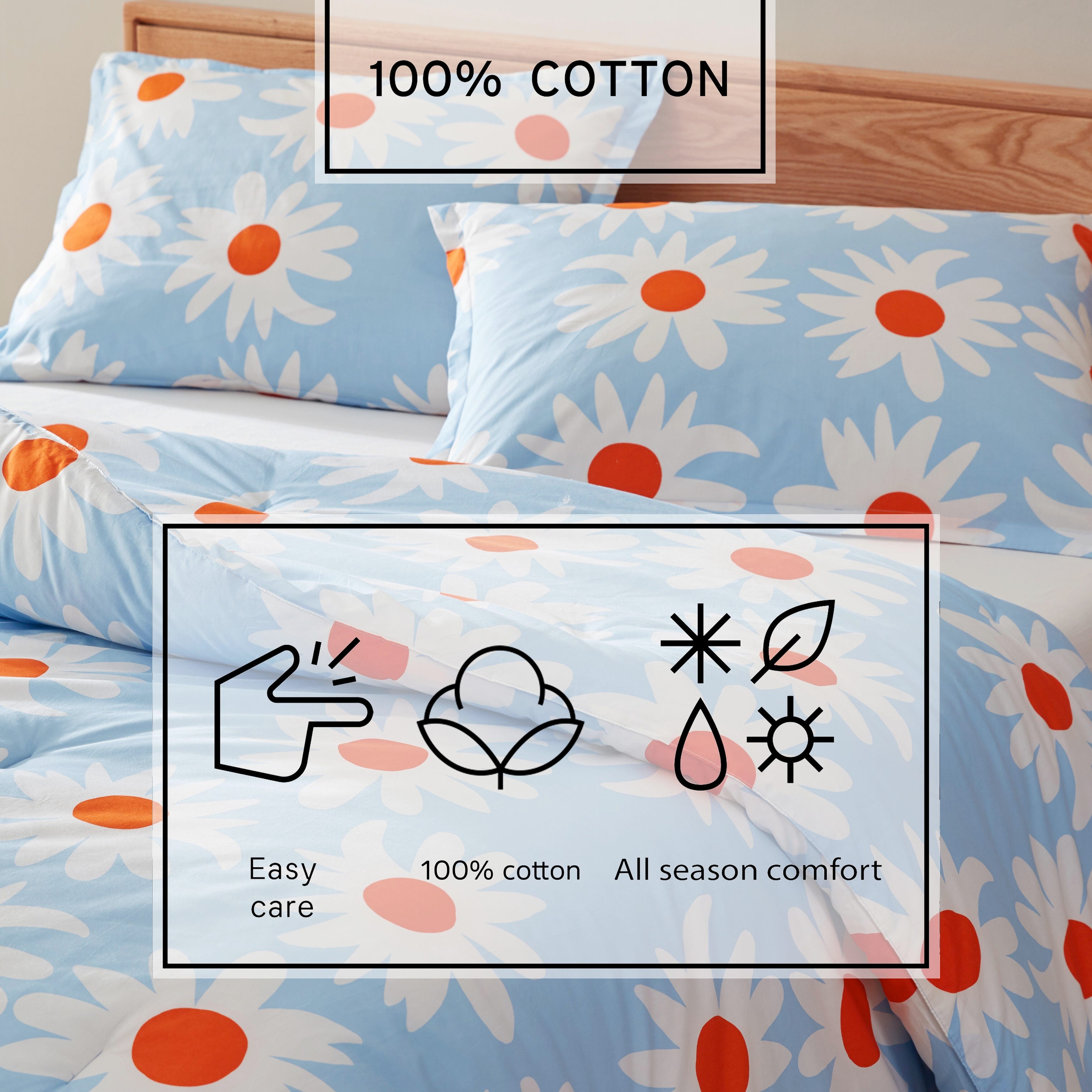 Marimekko Rakastaa Ei Rakasta Cotton Blue Reversible Comforter Set