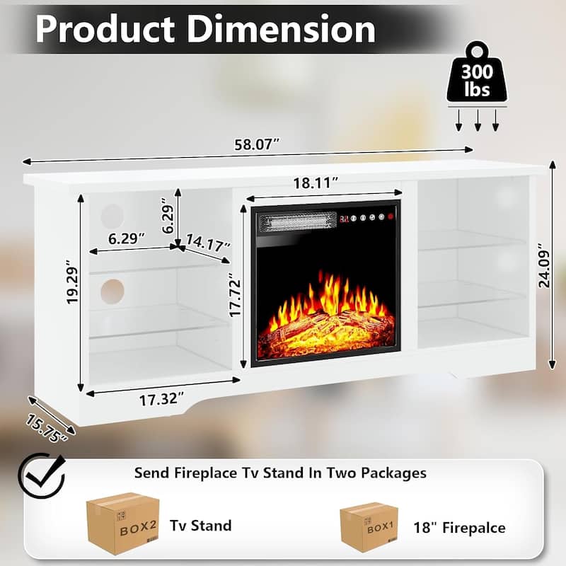 Bossin 58" Fireplace TV Stand with 18'' Electric Fireplace,Modern Entertainment Center for 65'' TVs,TV Cabinet