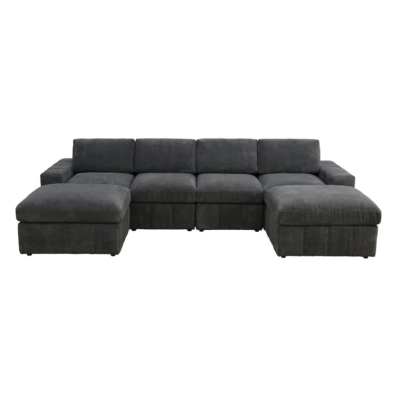 132'' U-Shaped Corduroy Sectional Sofa Couch with Ottomans for Living Room