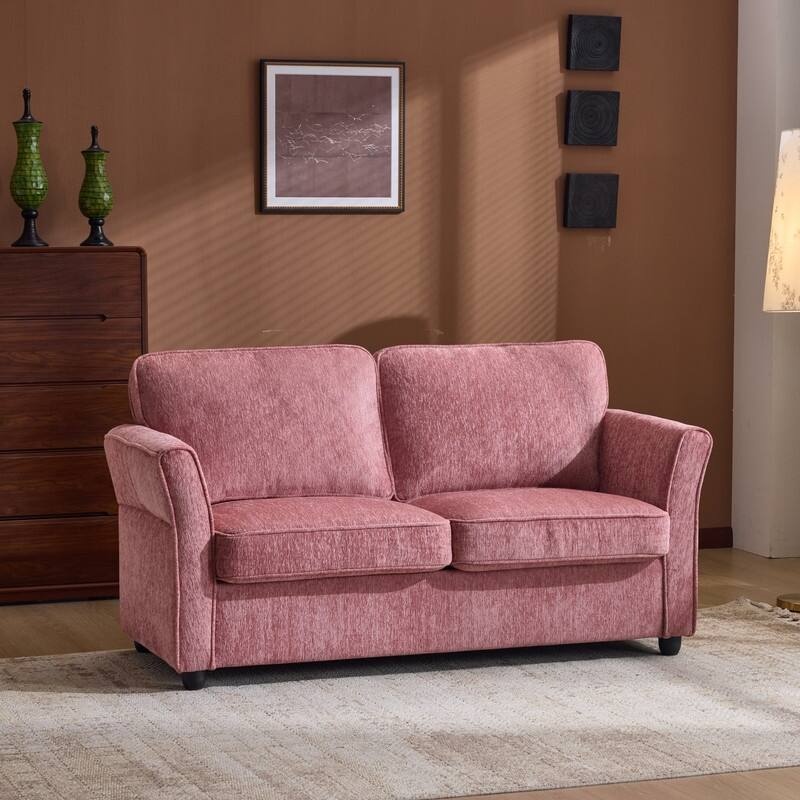 Chenille Loveseat With Floral Arms For Living Room