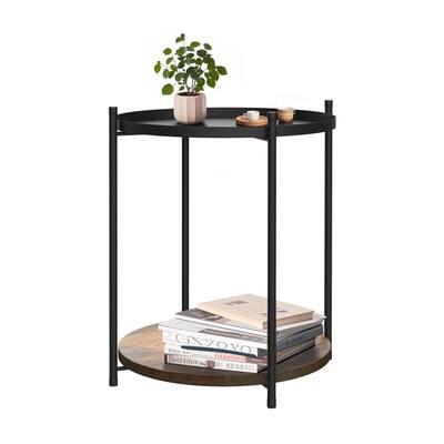 21" Black End Table with Removable Iron Tray