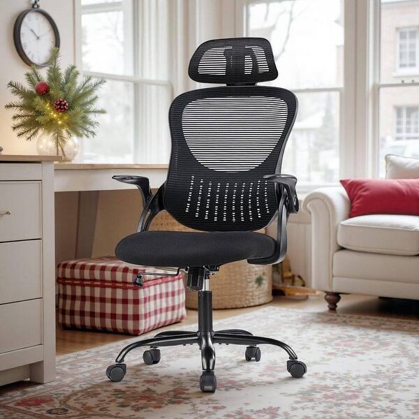 slide 2 of 21, Home Office Desk Chairs, Ergonomic Computer High-Back Mesh Rolling Work Task Chairs with Wheels and Adjustable Headrests, Armest Black