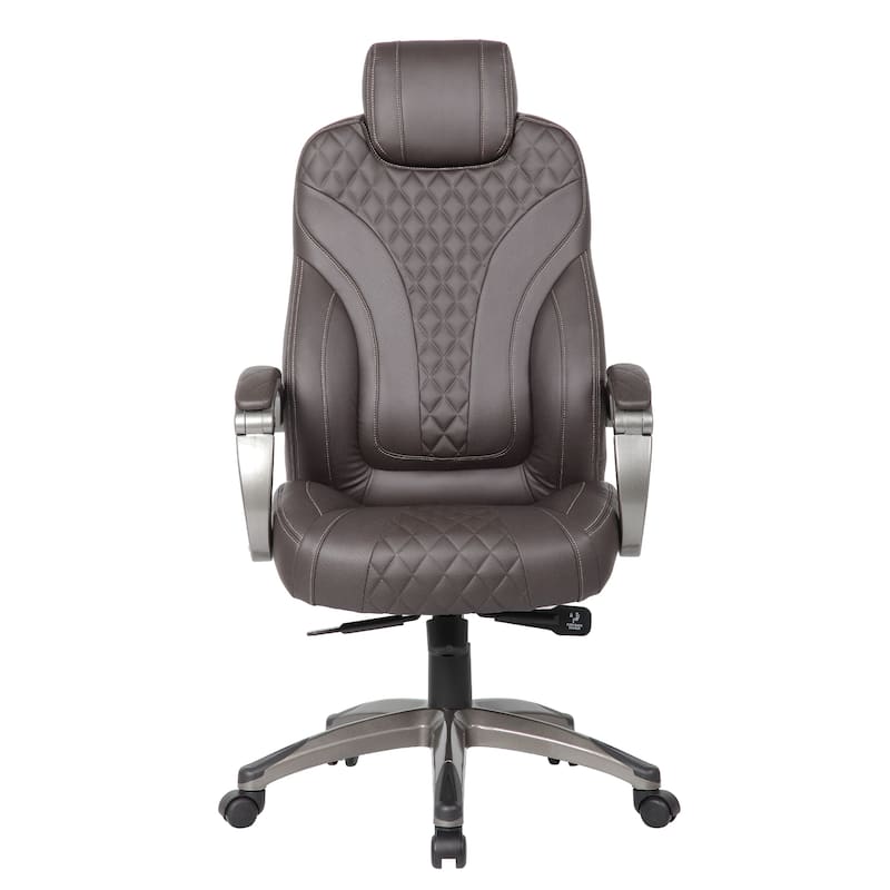 Kelly Rolling Executive Armchair, Brown Stitched-Back Faux Leather