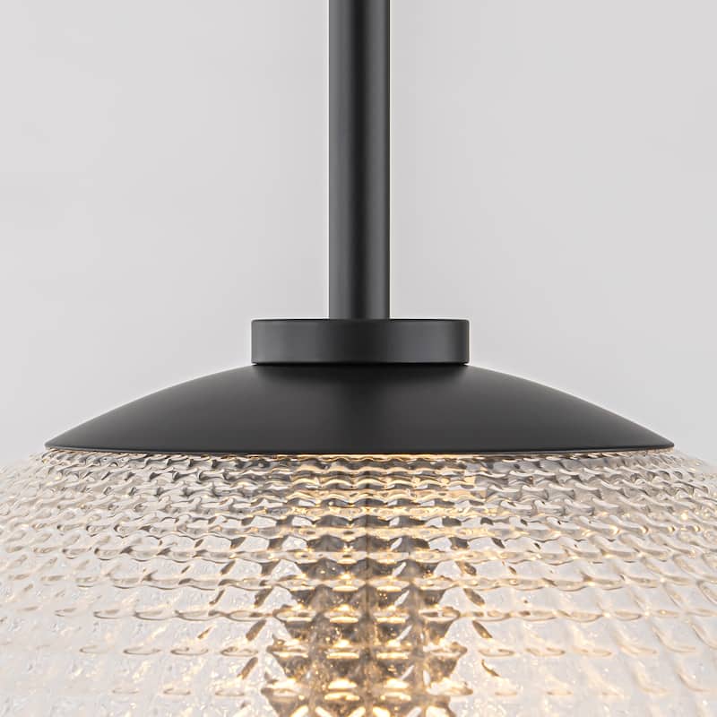 1-Light Modern Black/Gold Grid Textured Glass Pendant Kitchen Island Lights