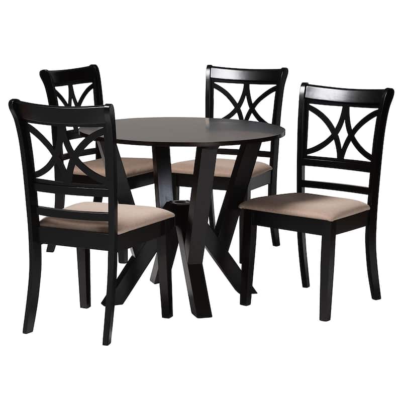 Mari Modern Wood 5-Piece Dining Set - Beige, Dark Brown