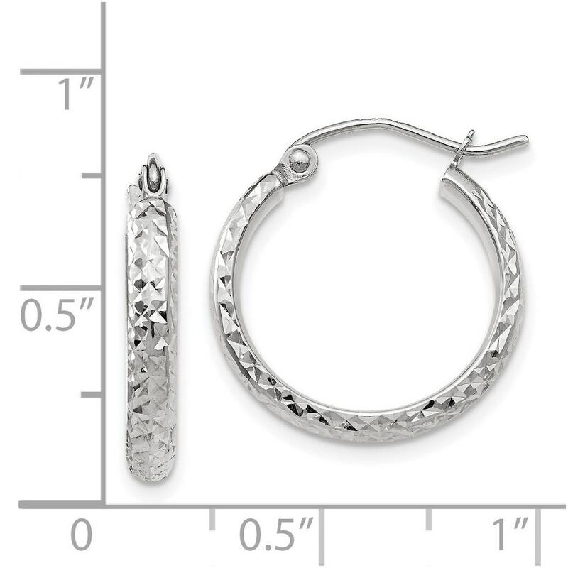 Curata 14k White Gold Sparkle Cut 2.8x18mm Hoop Earrings