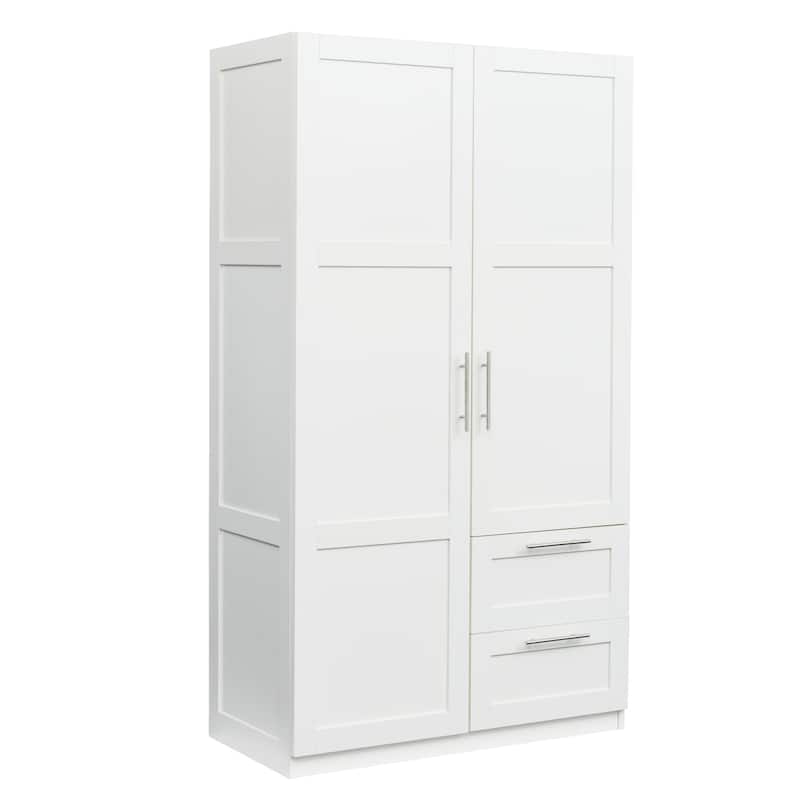 White Wood Wardrobe Armoire Storage Cabinet with Doors,Drawers,Hanging Rod