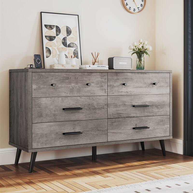 Moasis 47" W 6 Drawers Double Dresser for Bedroom, Chests of drawers - Grey - 6-drawer