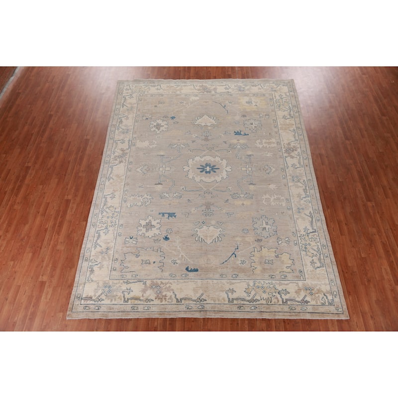 Hand Knotted Oriental 100% Wool Carpet Transitional All-Over Beige & Ivories Oushak Area Rug - 12' 0'' X 8' 1''