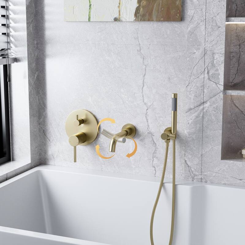 Modland Luxury Wall Mounted Bathtub Faucet With High-pressure Handheld Shower and Tub Spout