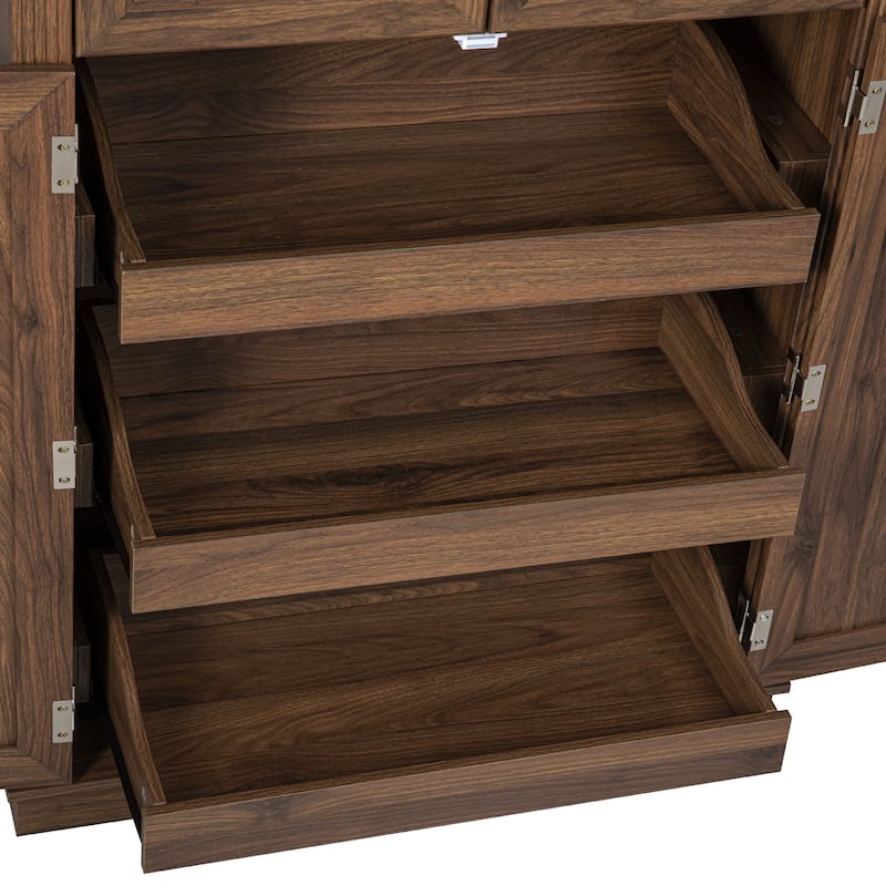 71" Tall Kitchen Pantry Cabinet with 3 Pull Out Cabinet Organizers, Farmhouse Embossed Texture Storage Cabinet