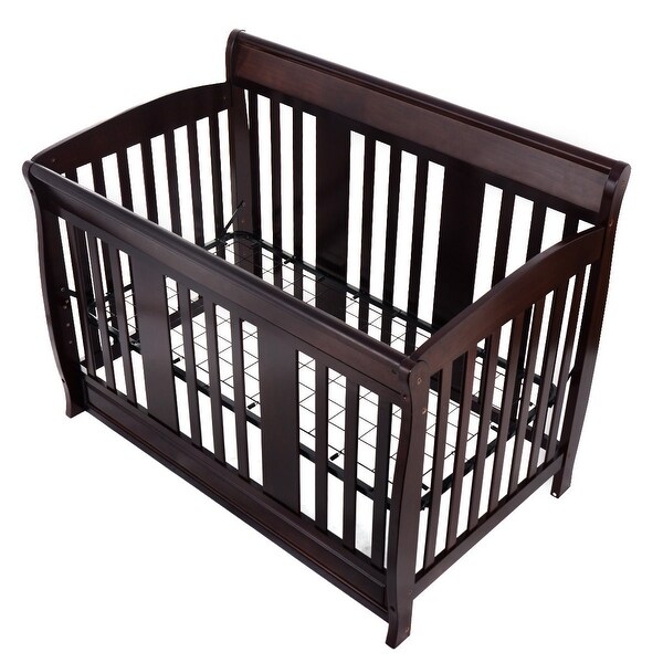 Shop Costway Coffee Pine Wood Baby Toddler Bed Convertible ...