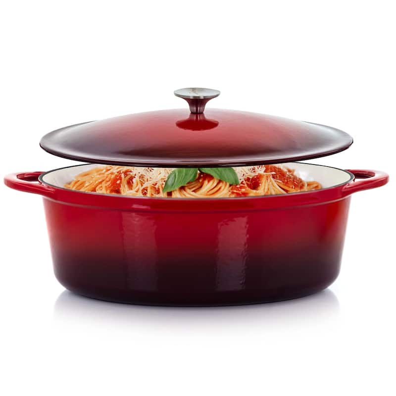 Enameled Cast Iron Casserole Dish with Lid 7 Quart Capacity in Red