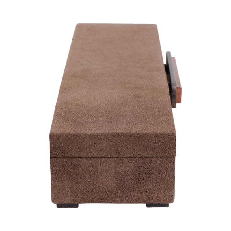 Elegant Decorative Box with Lid in Faux Leather - 18", Black & Brown - 18.0"