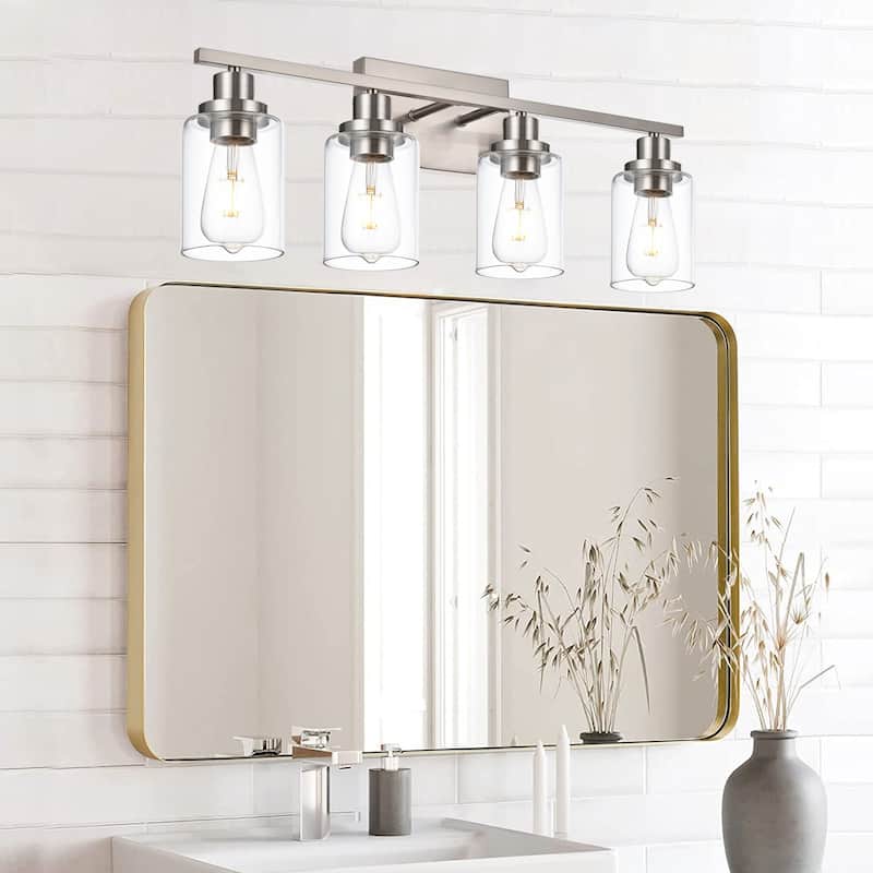 Wall Light Brushed Nickel Bathroom Vanity Lights, E26 Modern Bathroom Light Fixtures with Clear Glass Shade, Wall Lights