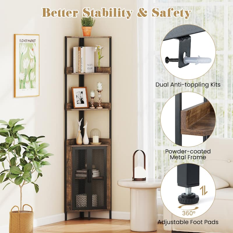 Gymax 6-Tier Corner Shelf 67'' Tall Corner Bookshelf w/Cabinet &