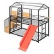 preview thumbnail 7 of 13, Contemporary Twin Over Twin Metal Bunk Bed, Housebed with Slide and Storage Stair, Maximized Space, Black with Red Slide
