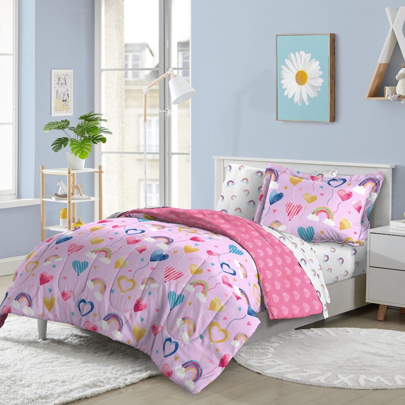Dream Factory Balloon Hearts Bed-in-a-Bag - Lilac - Twin